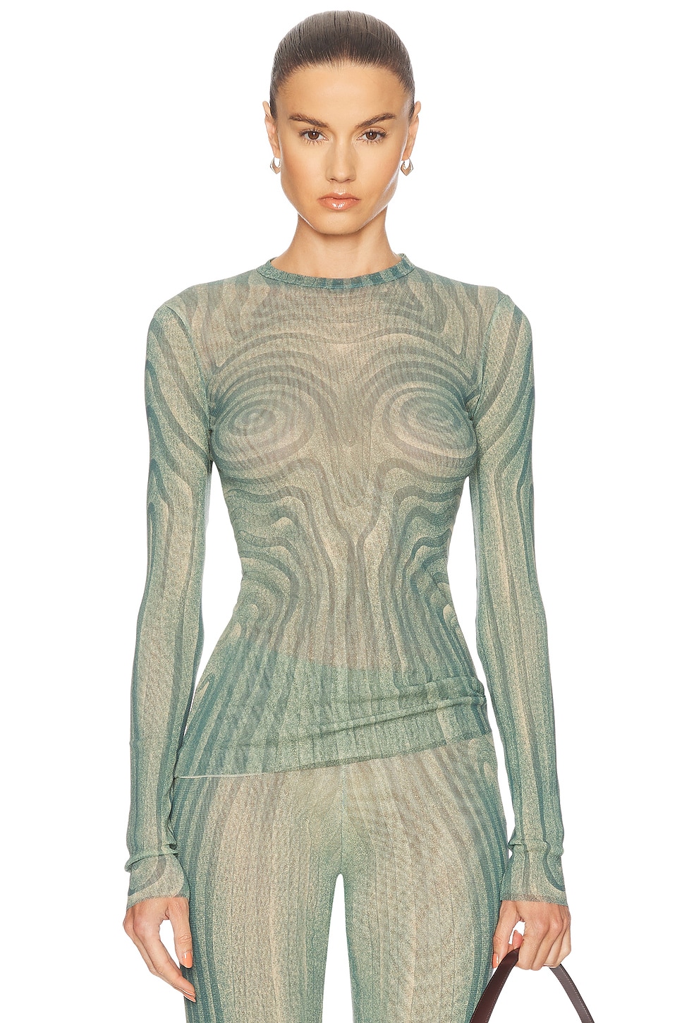 

Спиральный топ с длинными рукавами Jean Paul Gaultier, Ecru & Aqua