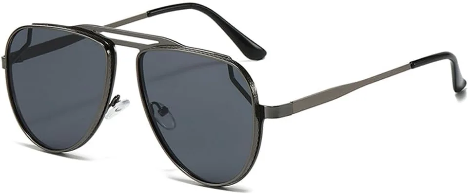 

Ретро металлические солнцезащитные очки с двойной перемычкой для женщин, градиентные зеркальные линзы, защита от УФ-излучения UV400 для мужчин generic, Gun Gray