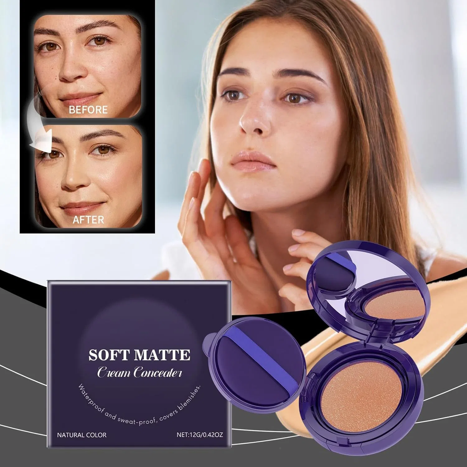 Корректор для лица матовый финиш, No Brand, 12 г, натуральный цвет — фото 2