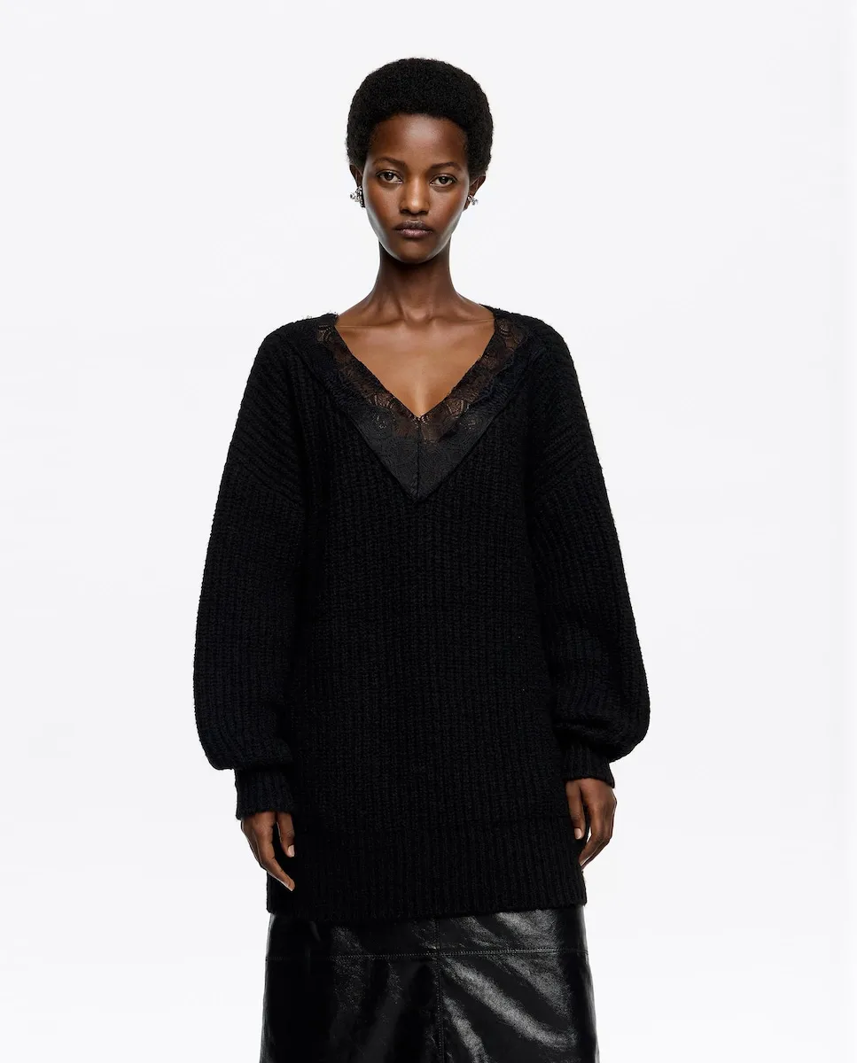 

Длинный женский джемпер с кружевами Bimba y Lola, черный