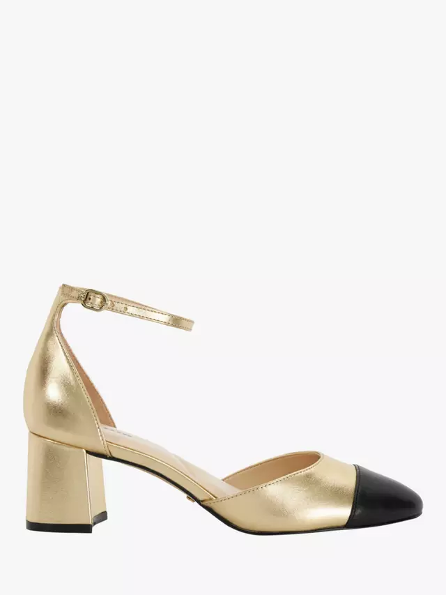 

Туфли-лодочки Dune Careless Leather Contrast Toe Heeled, цвет gold/black