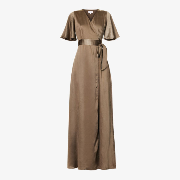 

Платье макси из атласа с V-образным вырезом и рукавами-крылышками Six Stories, зеленый