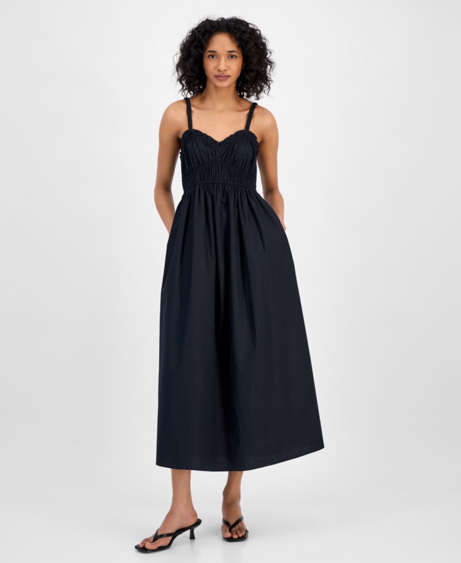 

Женское хлопковое миди-платье без рукавов с вырезом сердечко BOSS Orange, Black