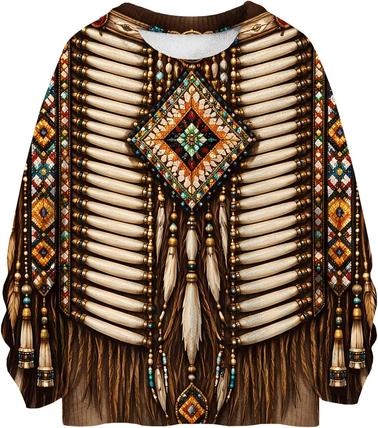 

Толстовка с капюшоном в стиле Native American с узором и перьями Famigani