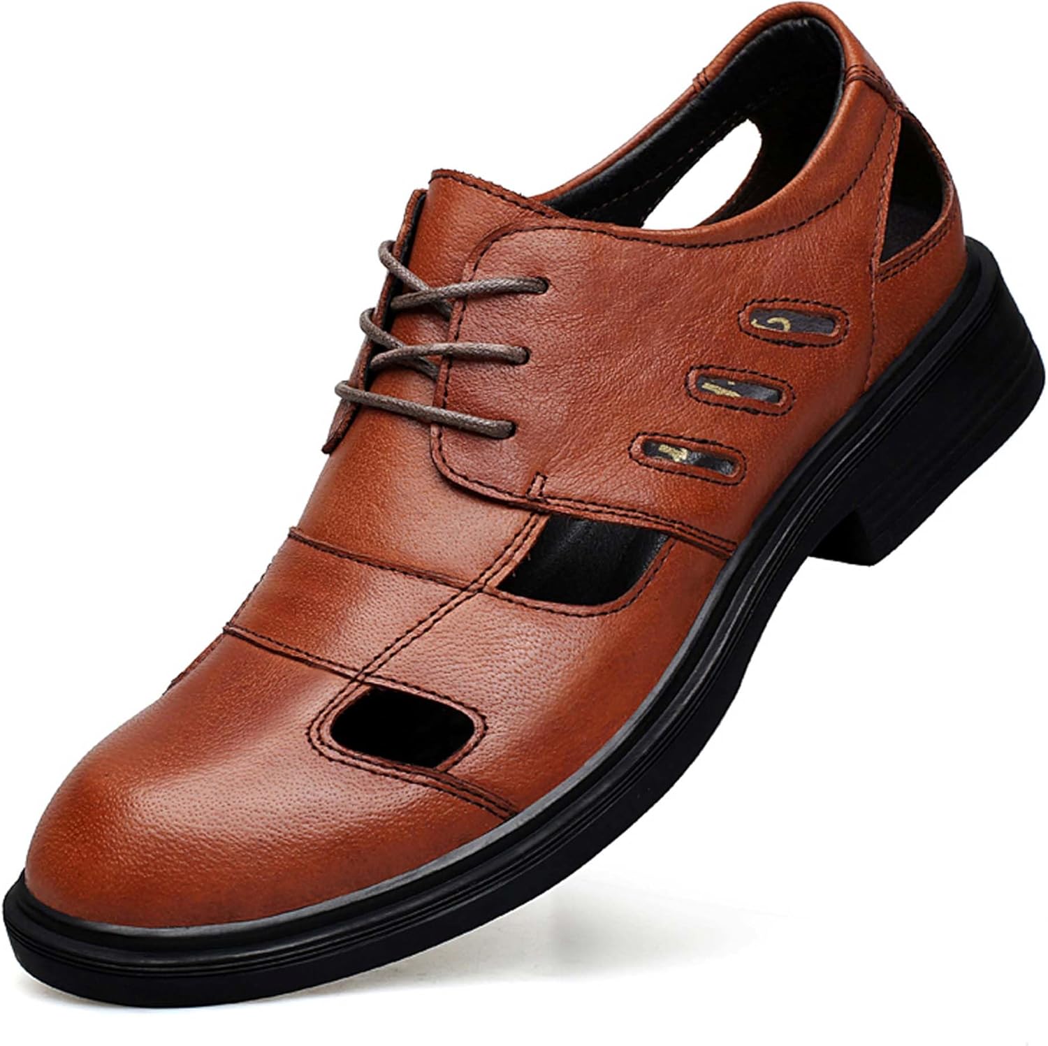 

Мужские повседневные кожаные туфли Vtiao, дышащие с вырезами, модные повседневные деловые туфли, повседневные туфли, мужские кожаные сандалии, нескользящие и износостойкие, коричневый