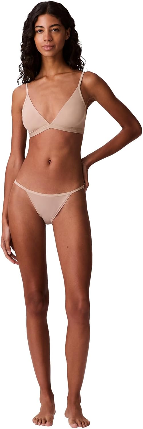 Женский современный хлопковый бюстгальтер-бралетт Calvin Klein с треугольными чашечками и легкой подкладкой, с бретельками без косточек, Cedar — фото 2