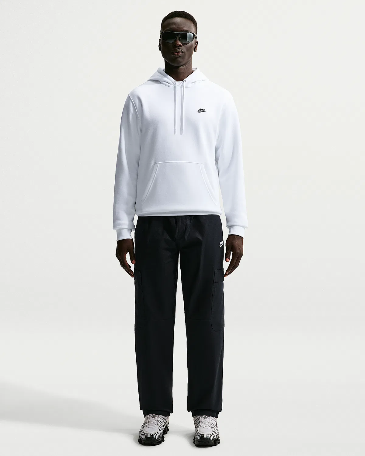 Мужская флисовая худи-пуловер Nike Club, White/White/Black — фото 4