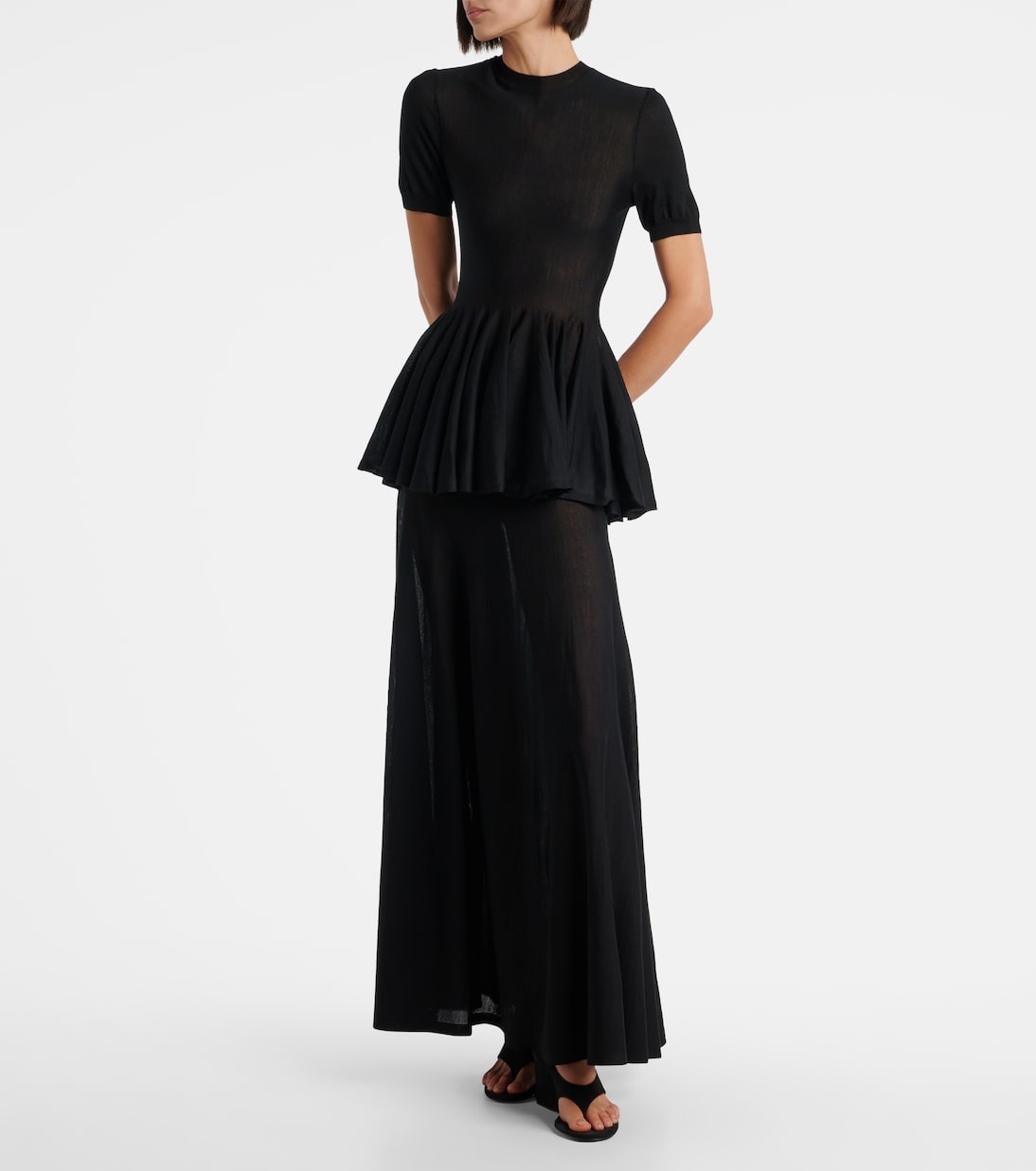 Расклешенная юбка макси из натуральной шерсти Alaïa, Noir Alaia — фото 2