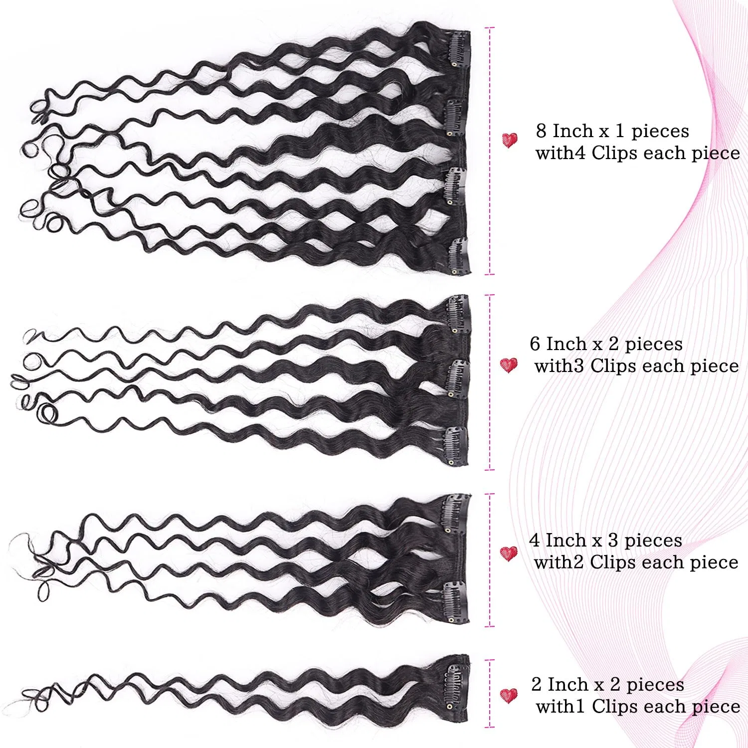 Накладные пряди для волос Kinky Curly на заколках, 50 см, 120 г Fulang Hair, Natural Black Jc — фото 4