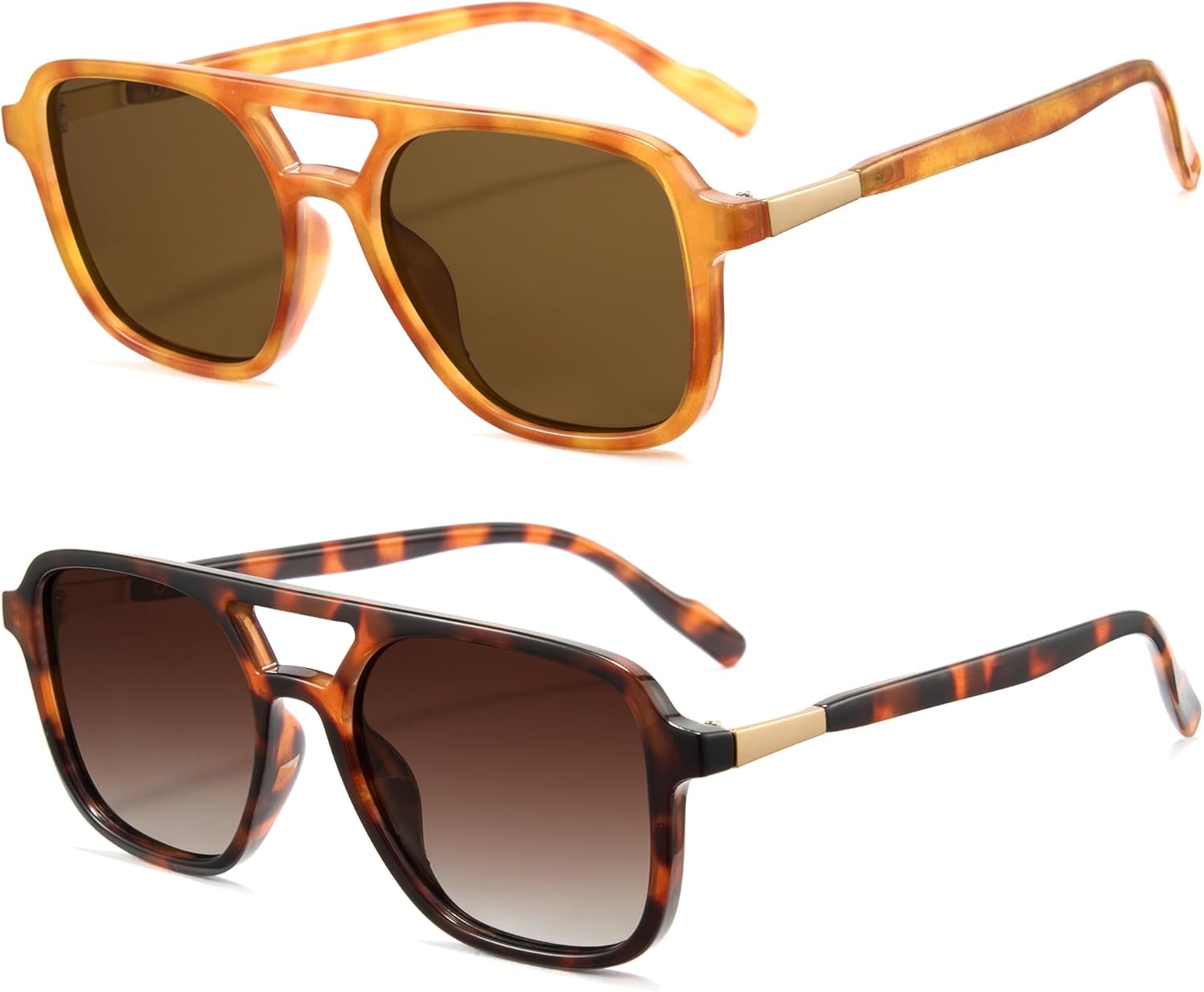 

Комплект из двух ретро-солнцезащитных очков-авиаторов Cyxus в квадратной оправе для женщин. Модные винтажные очки-авиаторы 70-х годов с защитой от УФ-излучения UV400, размер 53 мм, маленький размер, Brown