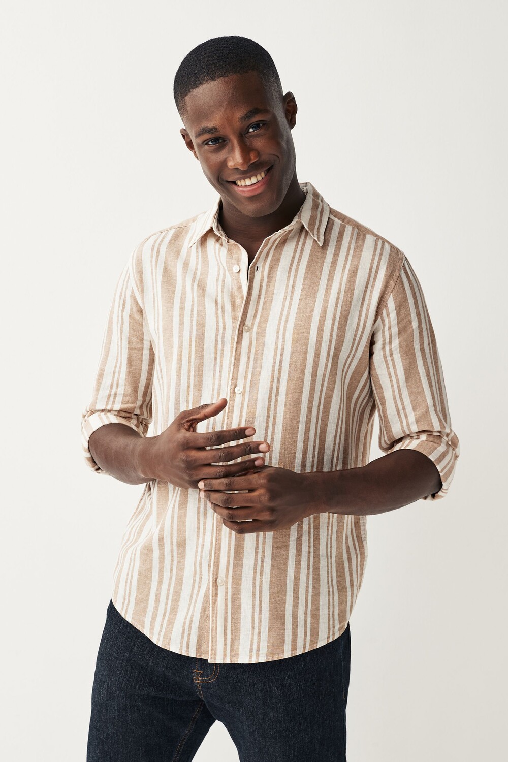 

Льняная рубашка с длинными рукавами и полосатым узором Next, серый