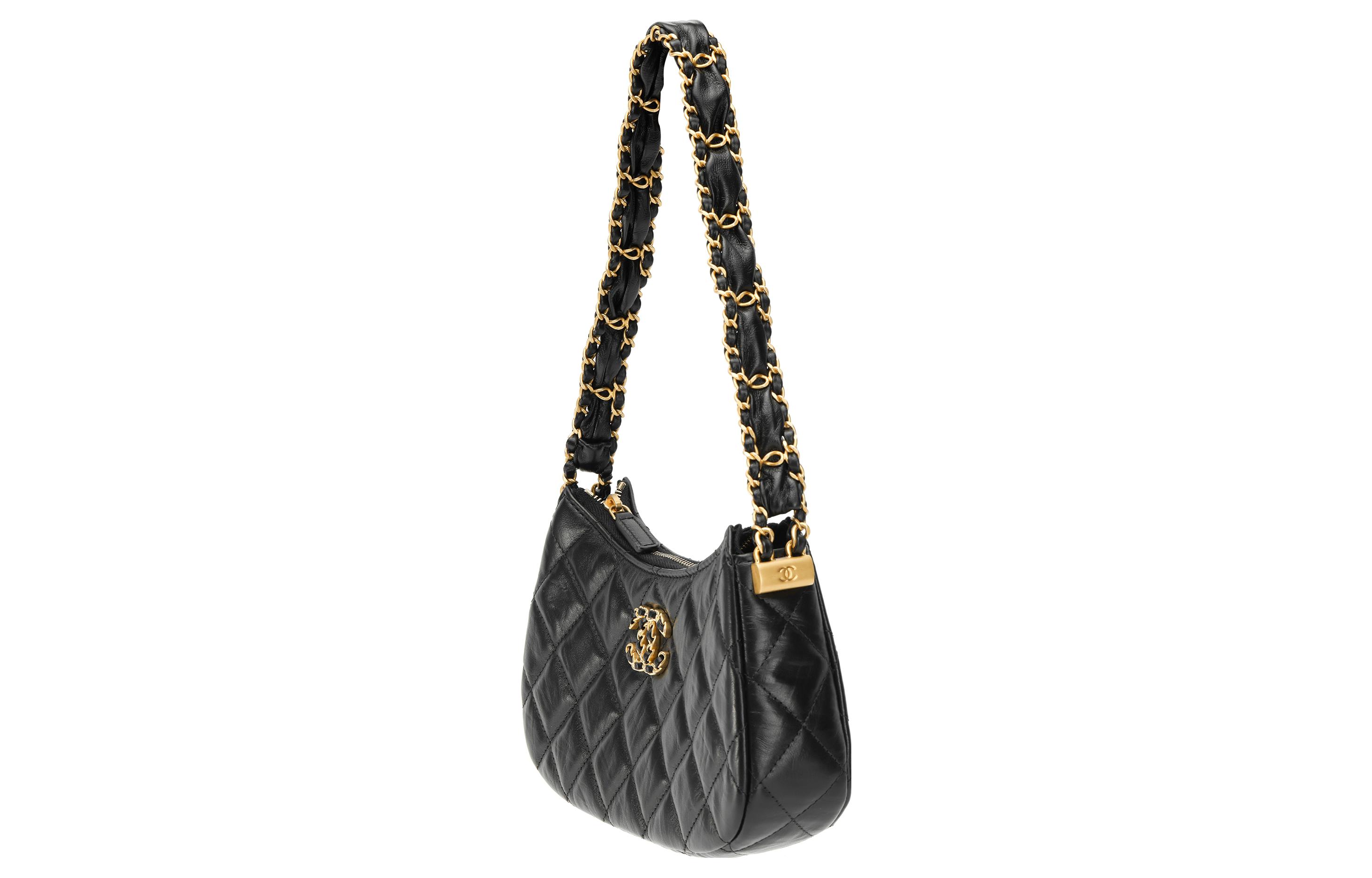 CHANEL Сумка через плечо из коровьей кожи, хобо, женская сумка trumpets black — фото 2