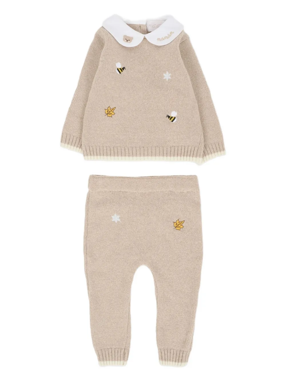

Вязаный комплект с вышитым воротником и брюками Nanan, нейтральный