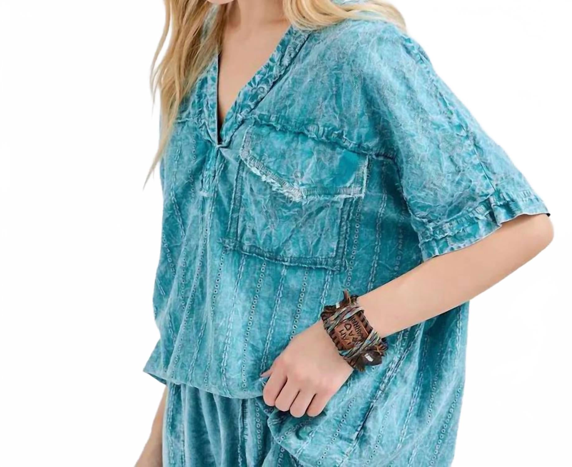 

Топ с V-образным вырезом и цветочным принтом Mineral Wash, бирюзовый J. Her, Teal