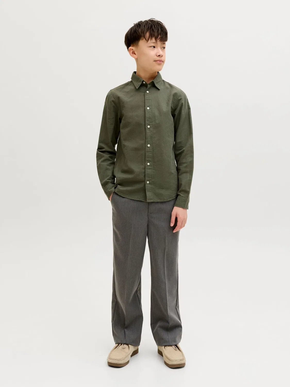Рубашка из поплина JACK & JONES Junior, оливково-пыльная — фото 4
