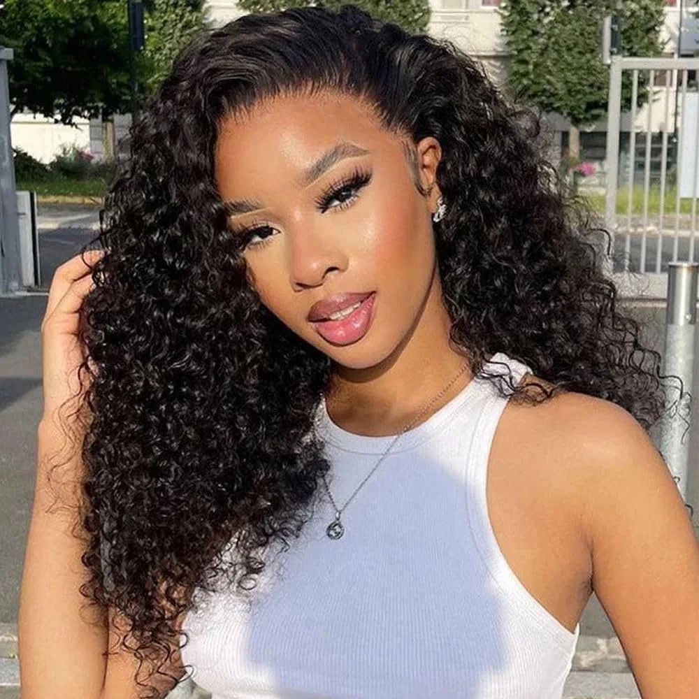 Женский кудрявый парик из натуральных волос Aiqi Hair, Natural Black