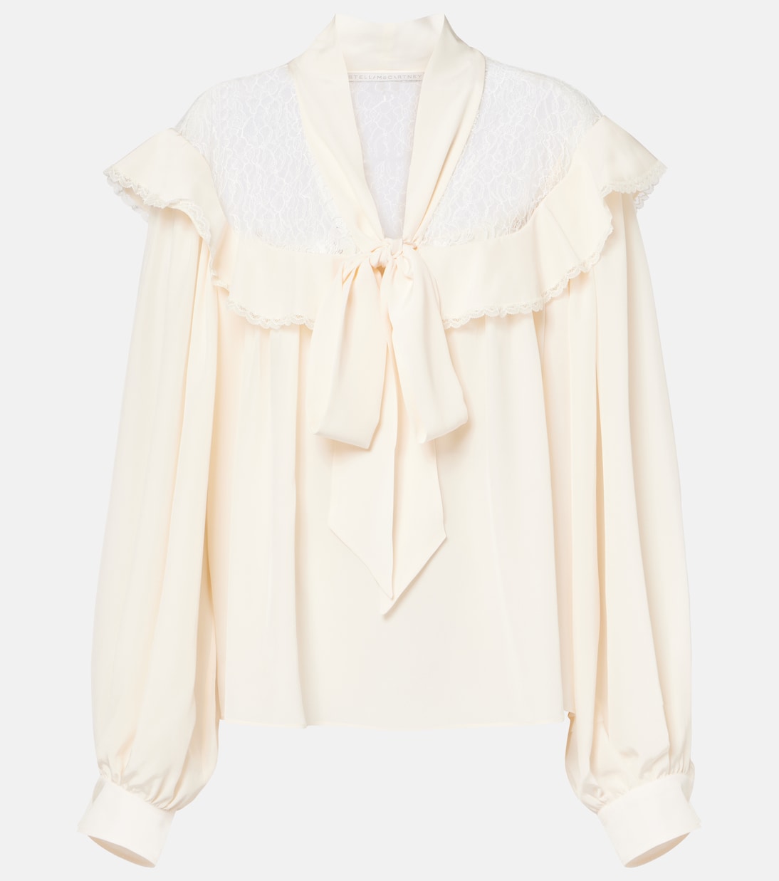 

Шелковая блузка с кружевной отделкой и бантом Stella McCartney, Natural