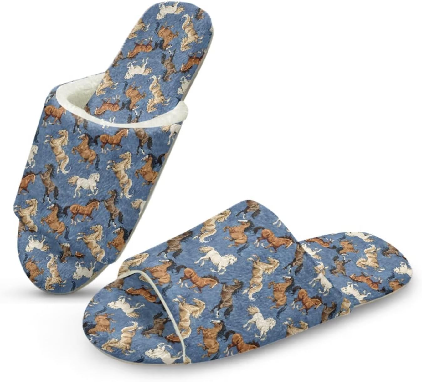 

Домашние тапочки Forchrinse для женщин и мужчин с открытым носком, гостевые тапочки, можно стирать, многоразовые, для спа и отеля, Horse Print