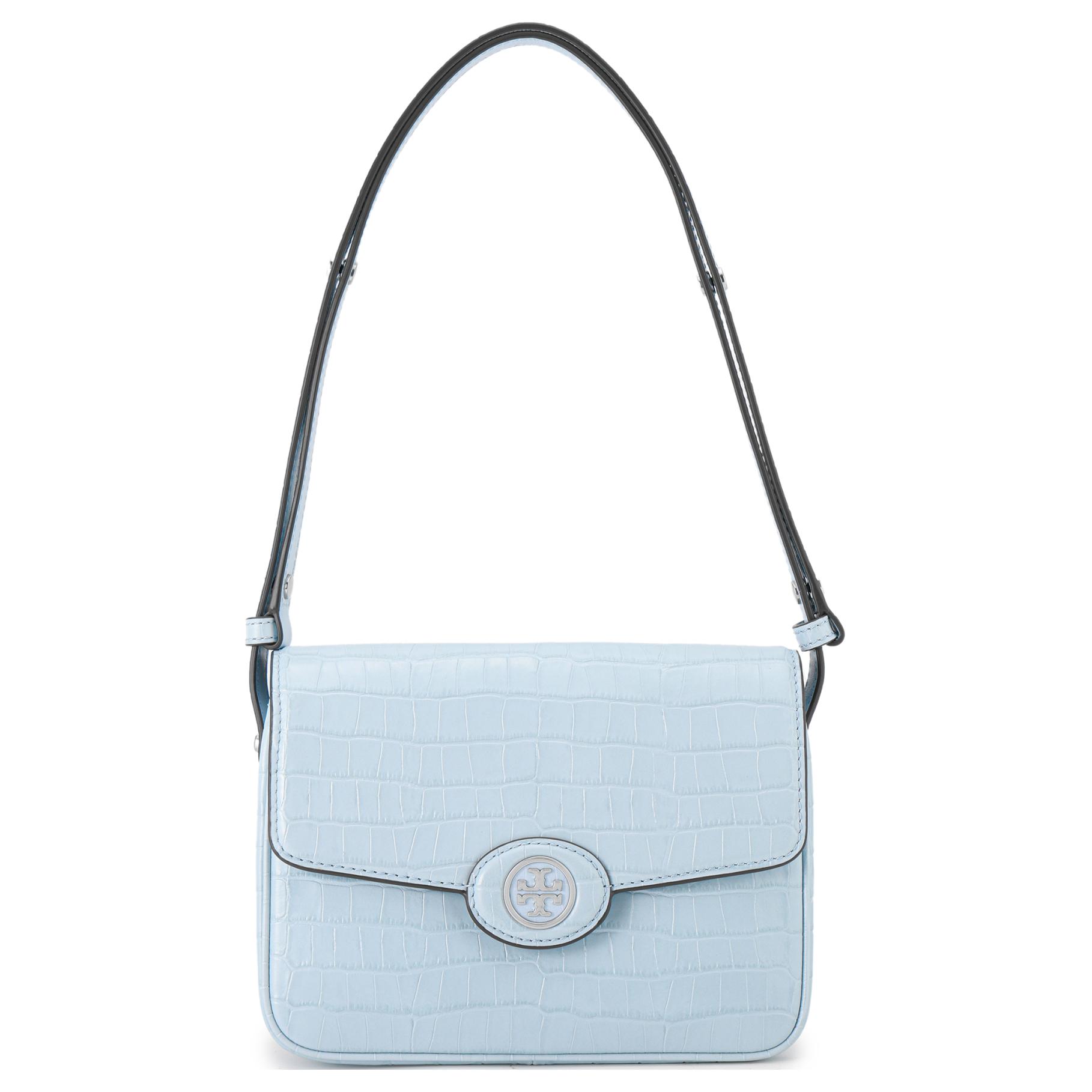 

TORY BURCH Сумка-мессенджер Robinson из тисненой кожи с крокодиловым узором, обычная женская, пыльно-синяя