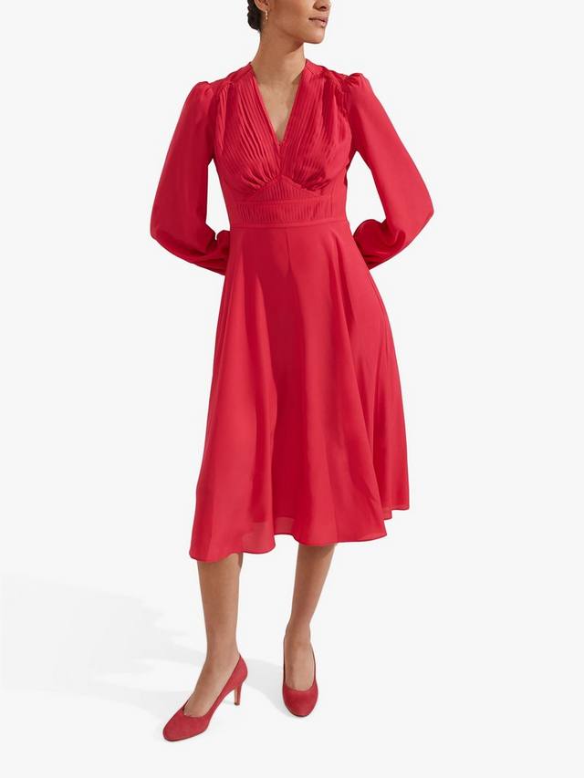 

Расклешенное платье адрианны с пышными рукавами Hobbs, цвет Rouge Pink