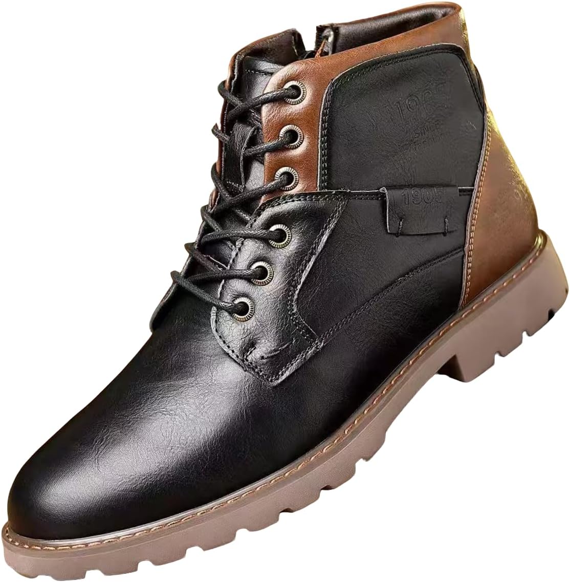 

Мужские прочные кожаные ботинки Santimon с боковой молнией, долговечные, противоскользящие, для активного отдыха, походов, стильные камуфляжные повседневные ботинки до щиколотки, черный