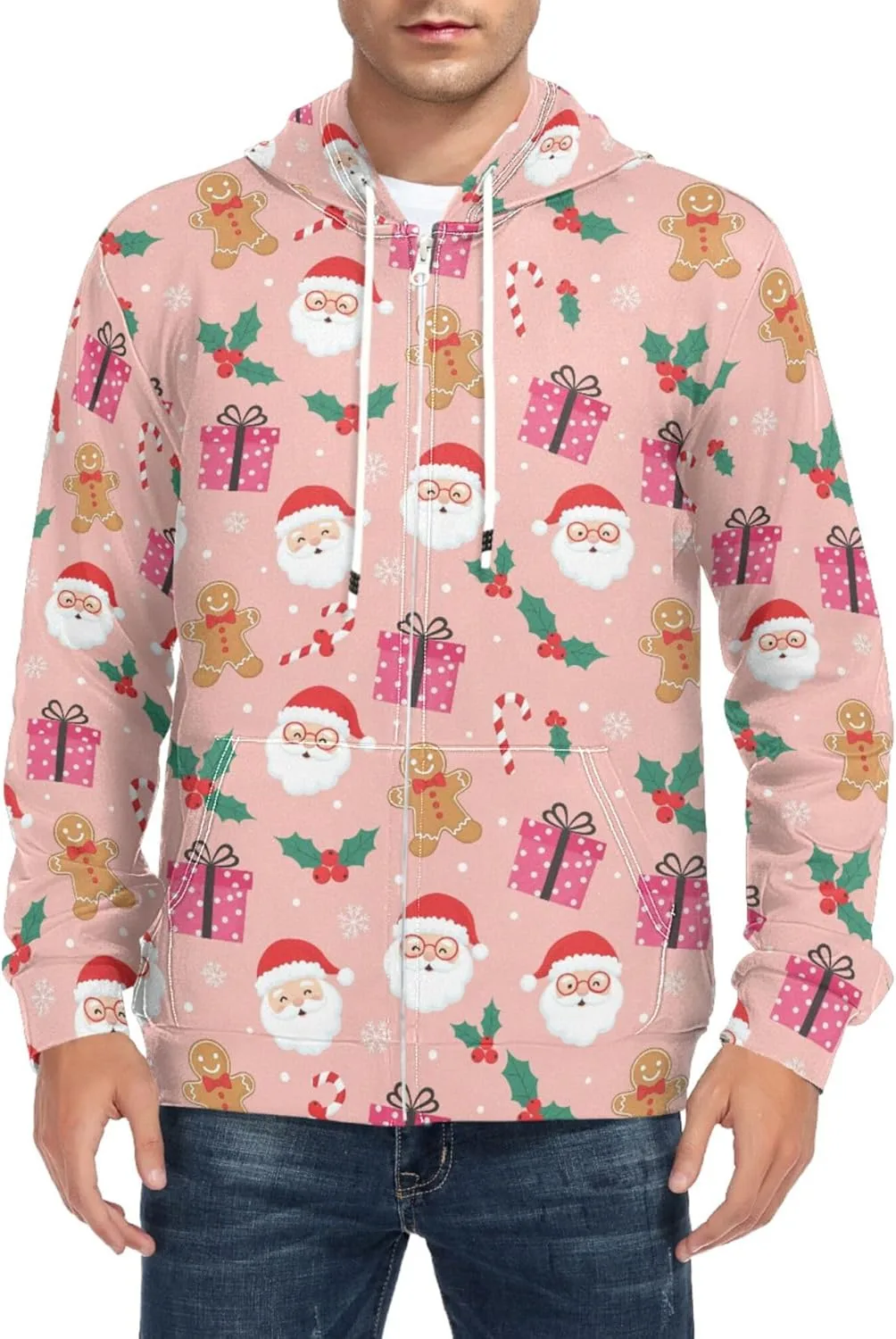 

Мужская толстовка с капюшоном на молнии и рождественским принтом CUPADA