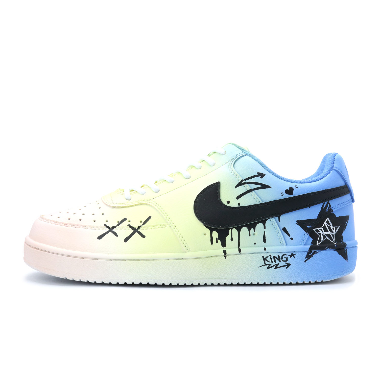 

Nike Кроссовки Court Vision 1 King Star износостойкие и легкие низкие мужские сине-розовые с принтом кошки и собаки в коробке-журнале, цвет Cat and Dog Journal Box