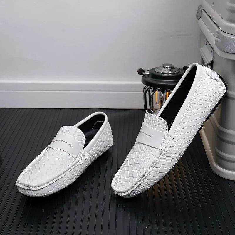 Лоферы кожаные белые, Square Toe Vegan Leather Stone Pattern Penny Loafers, White PUGHGAETZF — фото 3