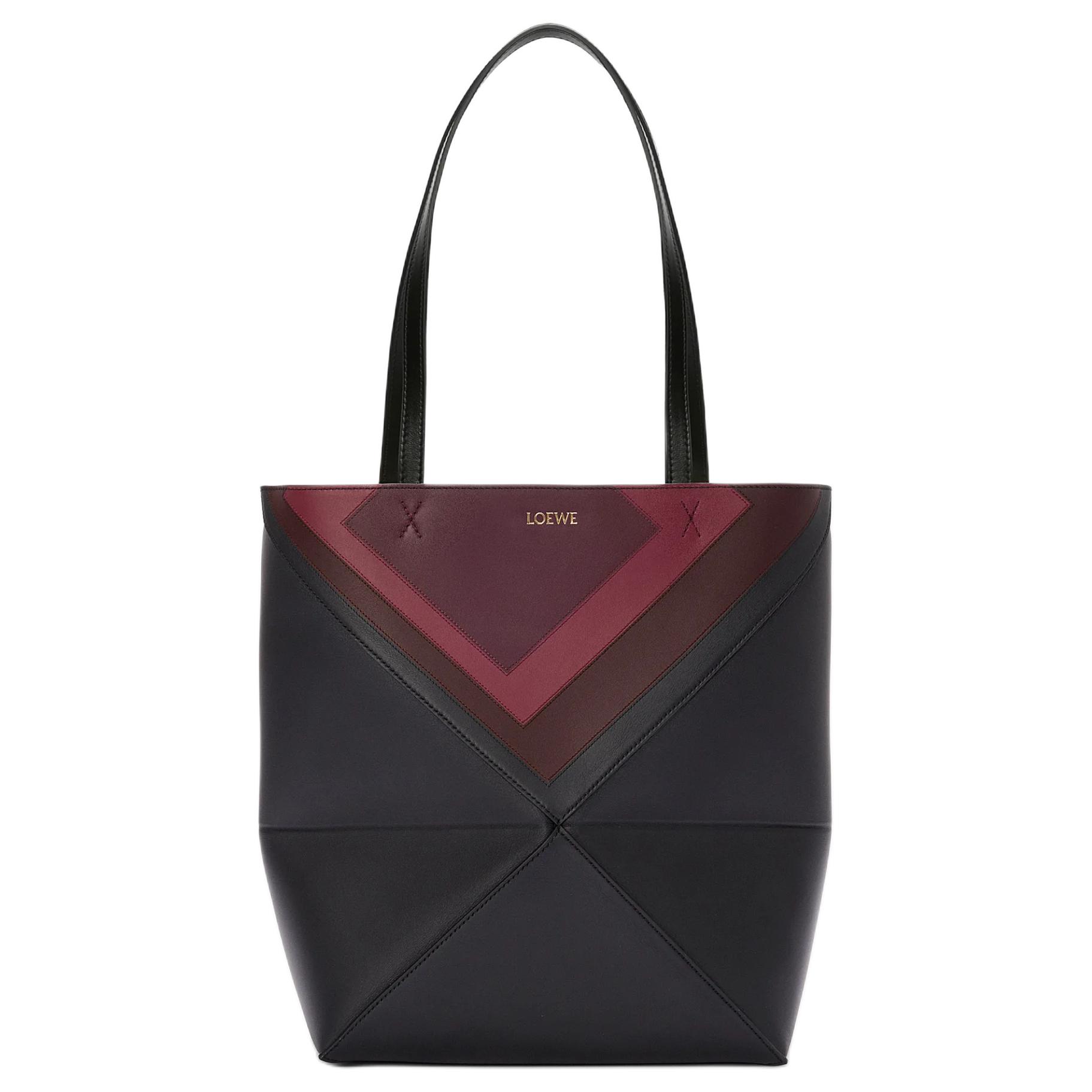 

Складная сумка-пазл из коровьей кожи средний размер женская black & burgundy LOEWE, Set (Bag+Dust Bag)
