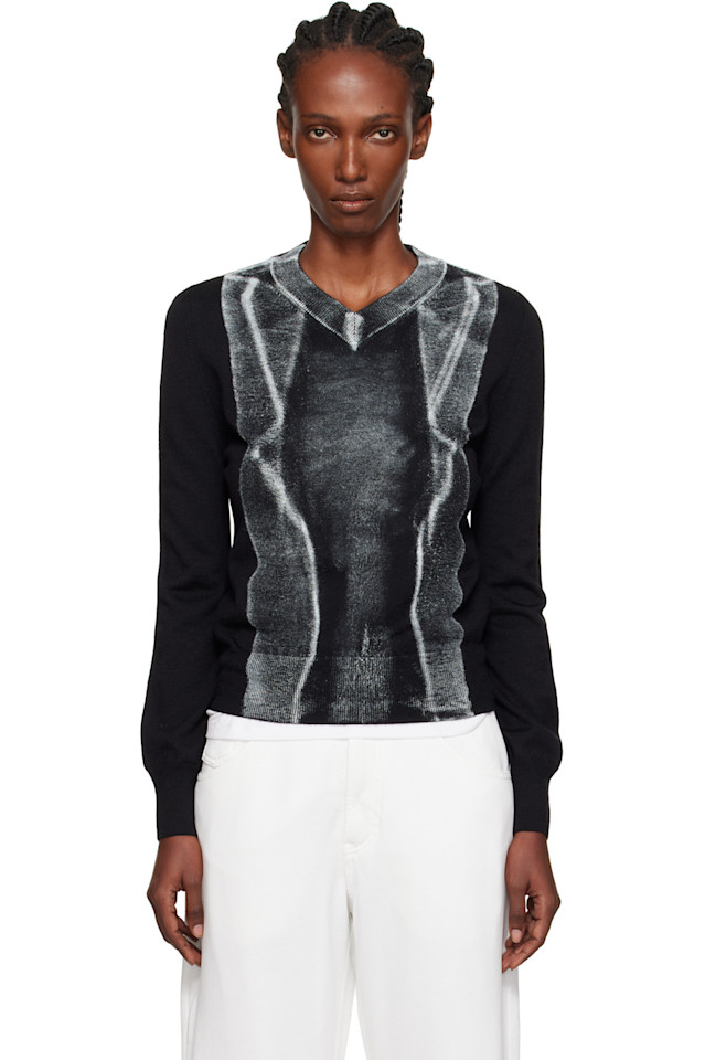 

Mm6 Maison Margiela Свитер с V-образным вырезом, сложенный, с набивным рисунком, плотность плетения 14