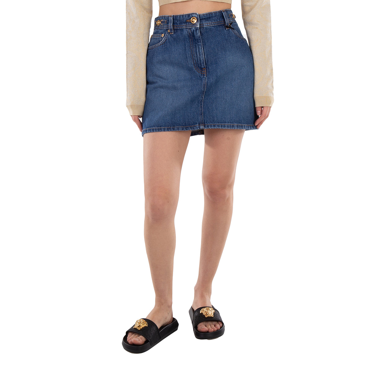 

Мини-юбка Versace Medusa 95 из хлопкового денима, темно-синий