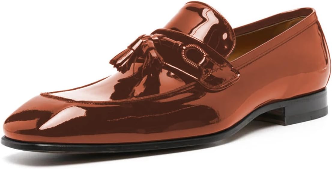 

Мужские лоферы FOWT с глянцевой отделкой, квадратным носком и кисточками, низкий каблук, без застежки, повседневная обувь для прогулок, размеры 4-16 US, коричневый