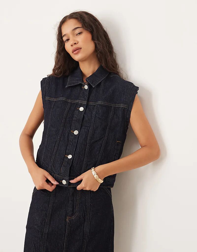 

Жилет Vila из денима с отделкой швами, цвет темный индиго