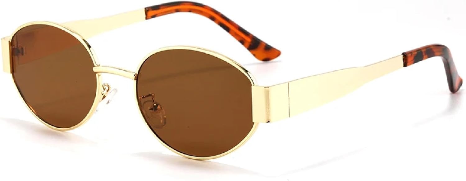 

Женские солнцезащитные очки в маленькой металлической оправе овальной формы, модные, класса люкс, с защитой от УФ-излучения UV400, мужские, винтажные TVTBBVV, Gold Frame Brown