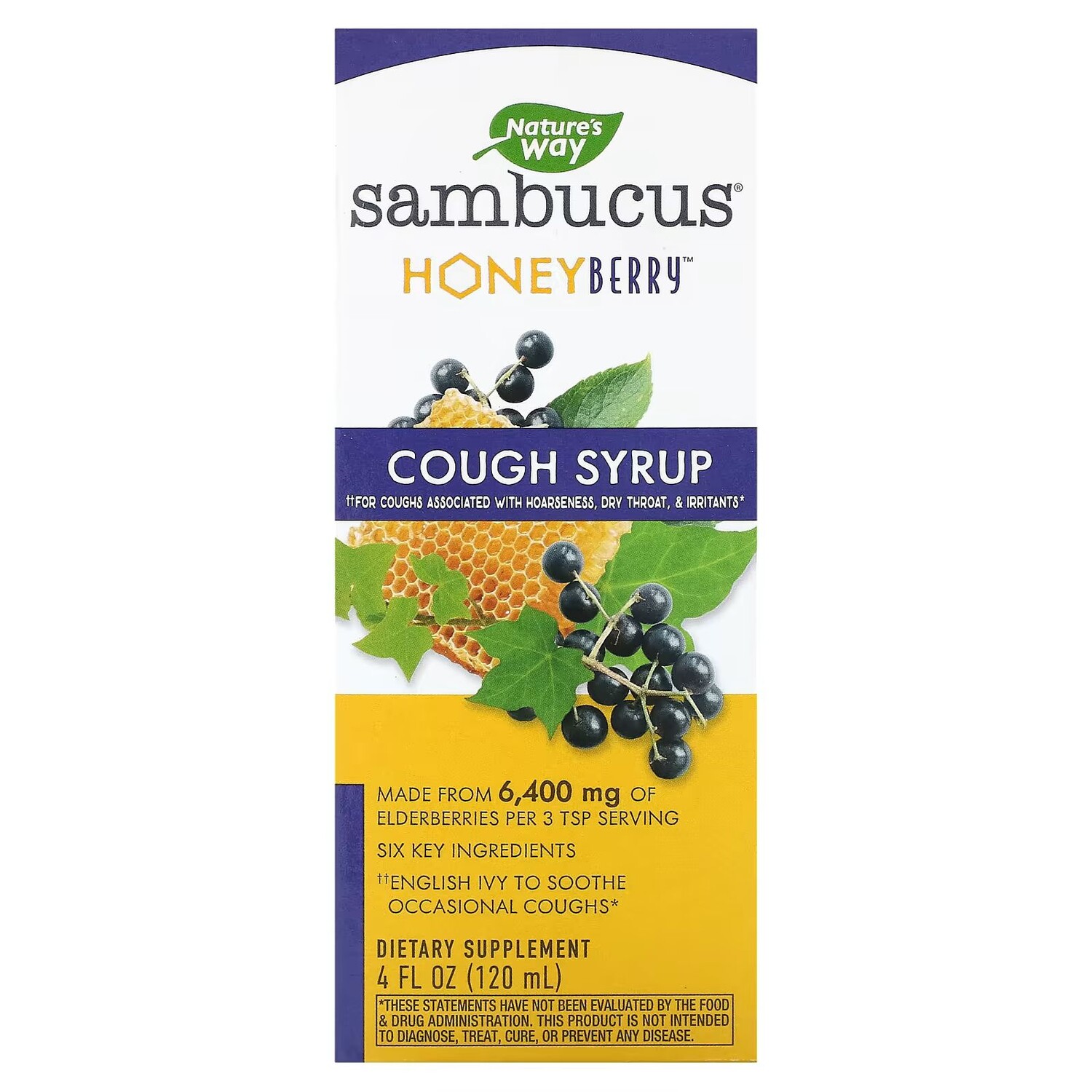 

Sambucus, Сироп от кашля, медовая ягода, 4 жидких унции (120 мл) Nature'S Way