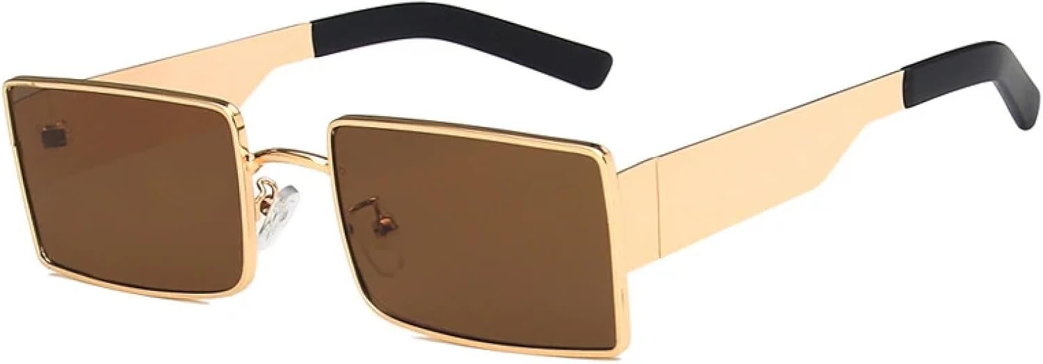 

Роскошные маленькие солнцезащитные очки для женщин и мужчин в стиле стимпанк, с металлической оправой, для вождения и путешествий, с защитой от УФ-излучения UV400 TKKTLLT, Gold Brown