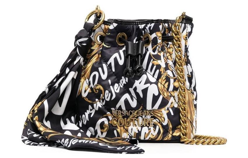 

VERSACE JEANS COUTURE Тканевая ведро сумка через плечо кроссбоди женская черная