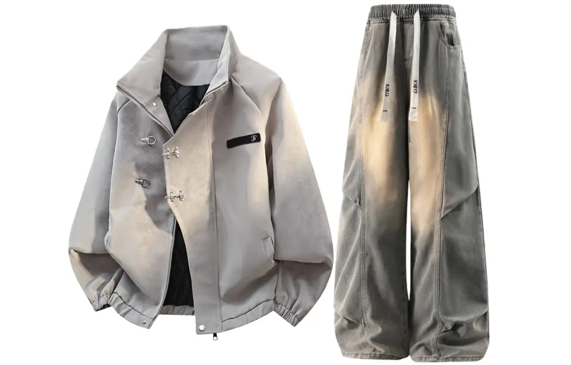 

Повседневный спортивный костюм Unisex с воротником стойкой утепленный X1617, top серый jacket puffer jacket+pants желтый mud fleece-lined