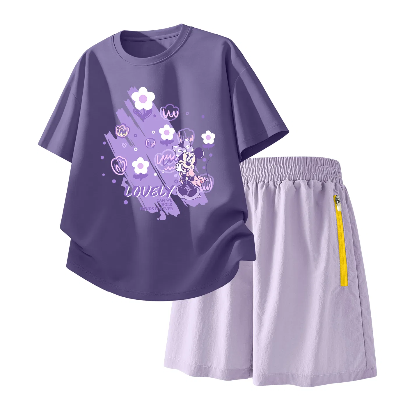 Детский спортивный костюм Casual Sportswear 2 Piece Set Disney, Di Bubble Flower Night Purple+Solid Color Taro Paste Purple