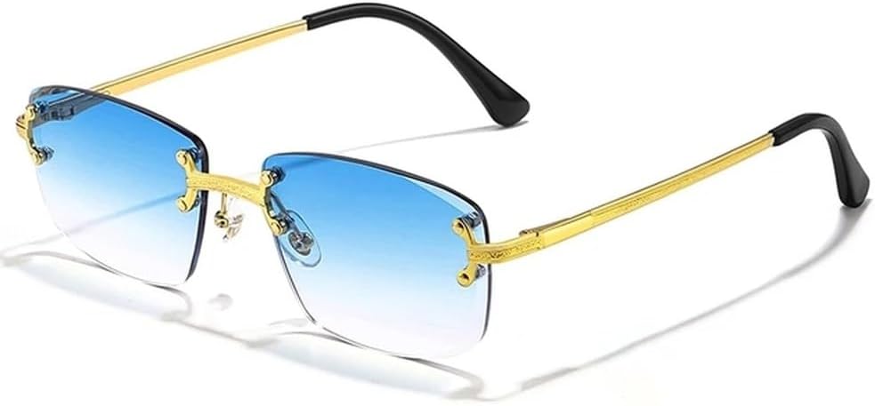 

Мужские солнцезащитные очки в безободковой металлической оправе с градиентным покрытием, в стиле панк, женские очки, маленькие прямоугольные солнцезащитные очки для вождения с защитой от УФ-излучения UV400 WNCKSQ, C04 Gold Blue