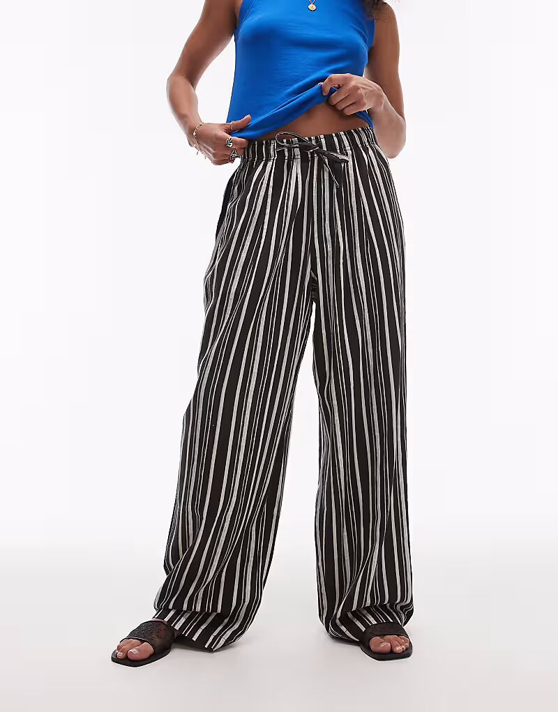 

Льняные брюки-баллоны в разноцветную полоску Topshop