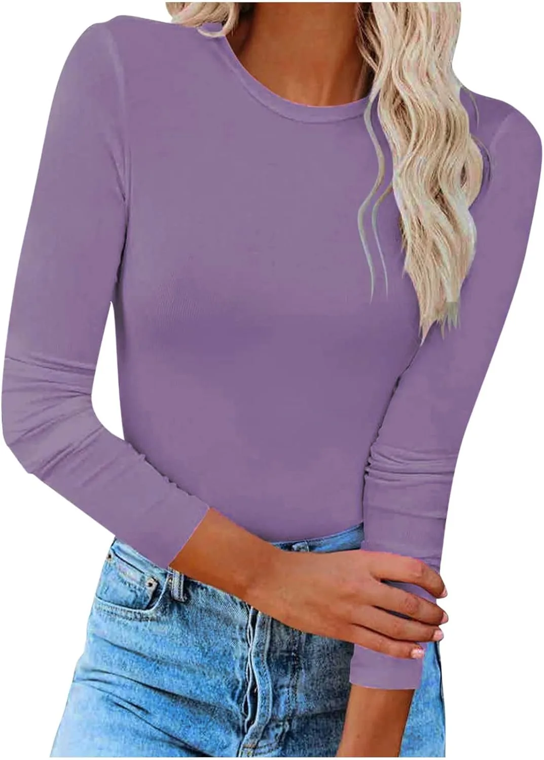 

Женская футболка Stretch Slim с длинным рукавом и круглым вырезом