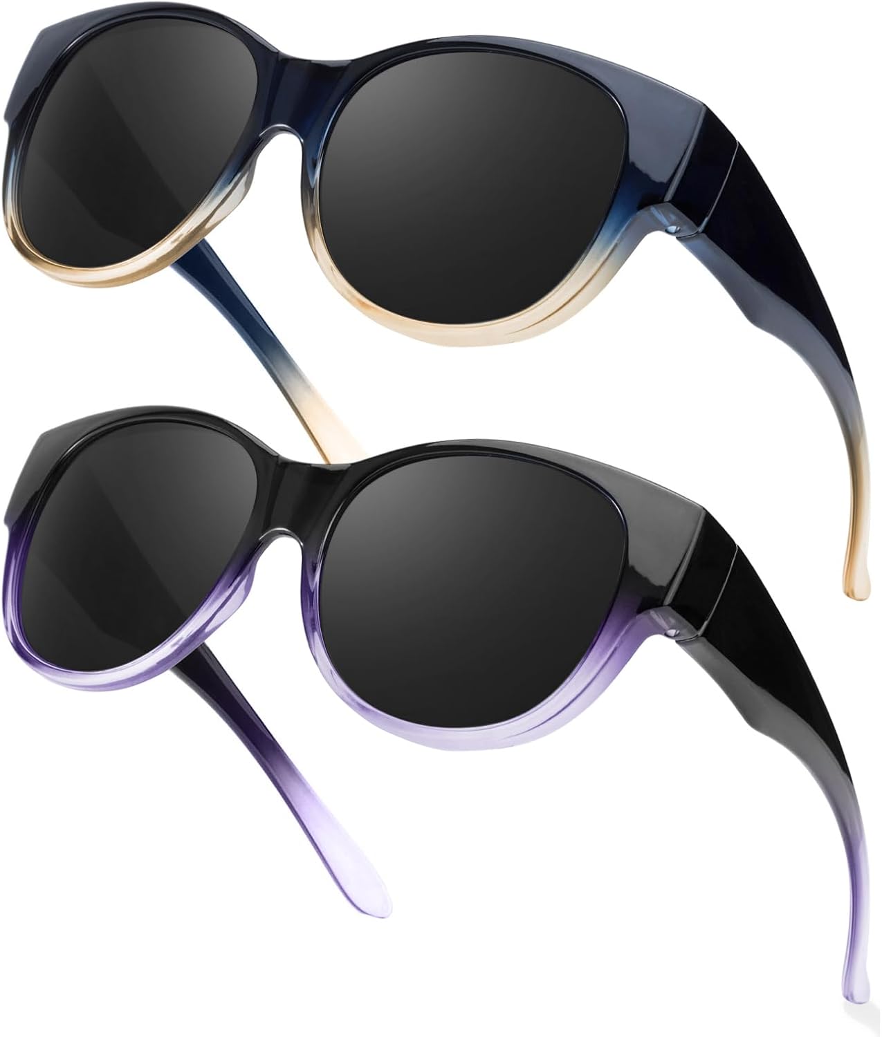 

Солнцезащитные очки TJUTR увеличенного размера для женщин. Модные поляризованные солнцезащитные очки, надеваемые поверх очков с диоптриями, с защитой от УФ-излучения UV400, A13(2 Pack) Blue Brown Gray + Purple Gray