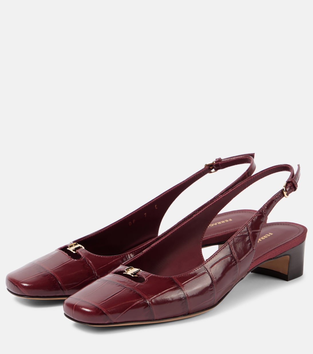Туфли-лодочки с открытой пяткой из кожи с эффектом крокодила Ferragamo, Borgogna — фото 4