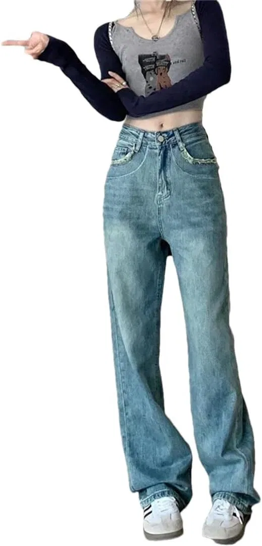 Джинсы карго женские свободные, 51140-blue
