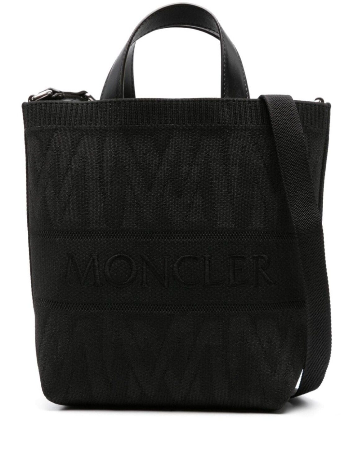 

Moncler плетеная сумка-тоут с вышитым логотипом, черный