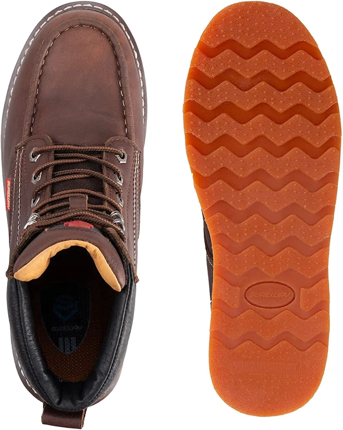 

Ботинки для работы SUREWAY 6” для мужчин, тяжелые, стальные/композитные/мягкий носок, удобные и долговечные, прошивка Goodyear, кожа полного зерна, маслостойкие/нескользящие, промышленная обувь с клиновидным носком/Moc Toe, коричневый