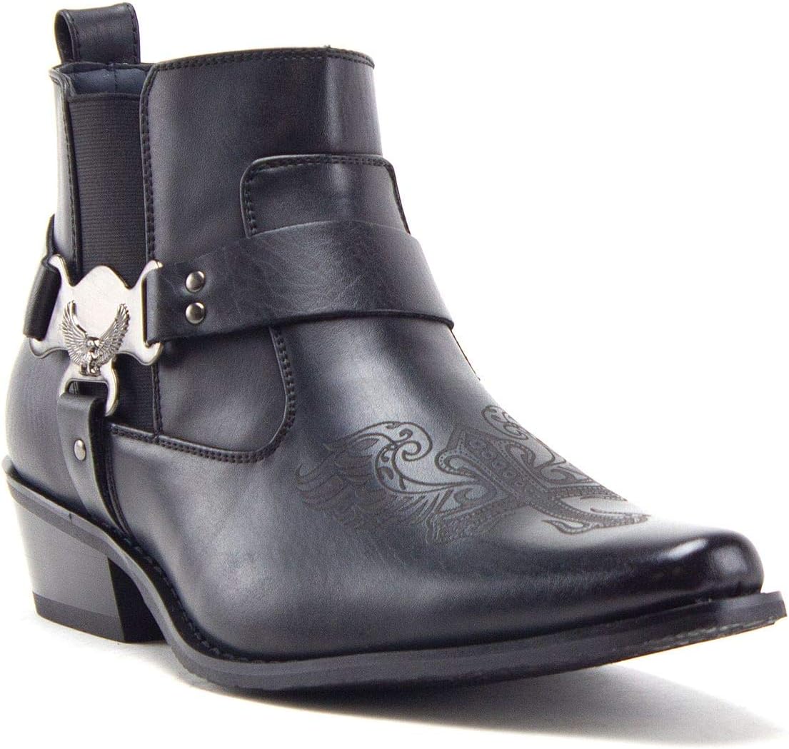 

Мужские ковбойские ботинки Jazame в западном стиле, высокие до щиколотки, для мотоциклистов, с заостренным носком, мото-ботинки с перекрестным дизайном и пряжкой, черный