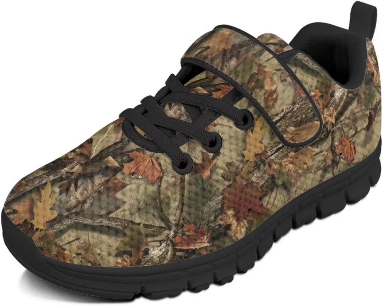 

Детские кроссовки Pointodoor с принтом радуги и пламени для мальчиков и девочек, прогулочные, нескользящие, легкие, дышащие, спортивные, для бега и тенниса, на липучках, Hunting Camouflage Oak Tree