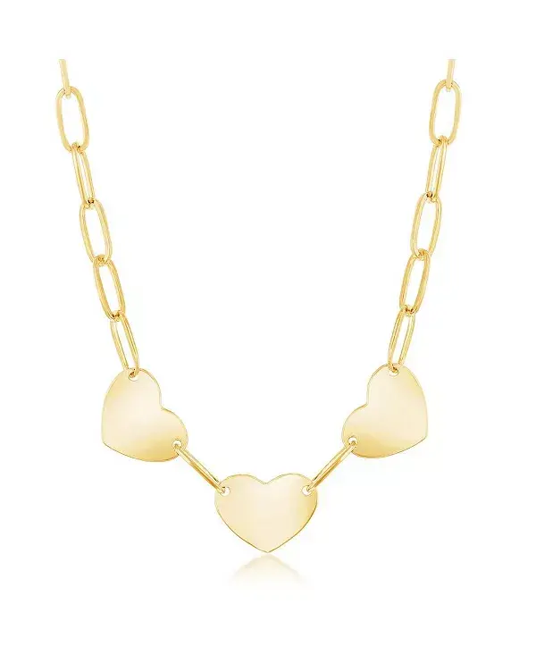 

Ожерелье из стерлингового серебра или позолоченное поверх стерлингового серебра с тремя сердечками в форме скрепки Simona, gold